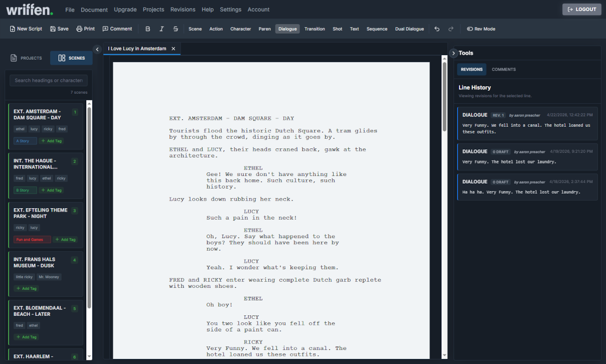 The Wriffen Screenwriting Interface