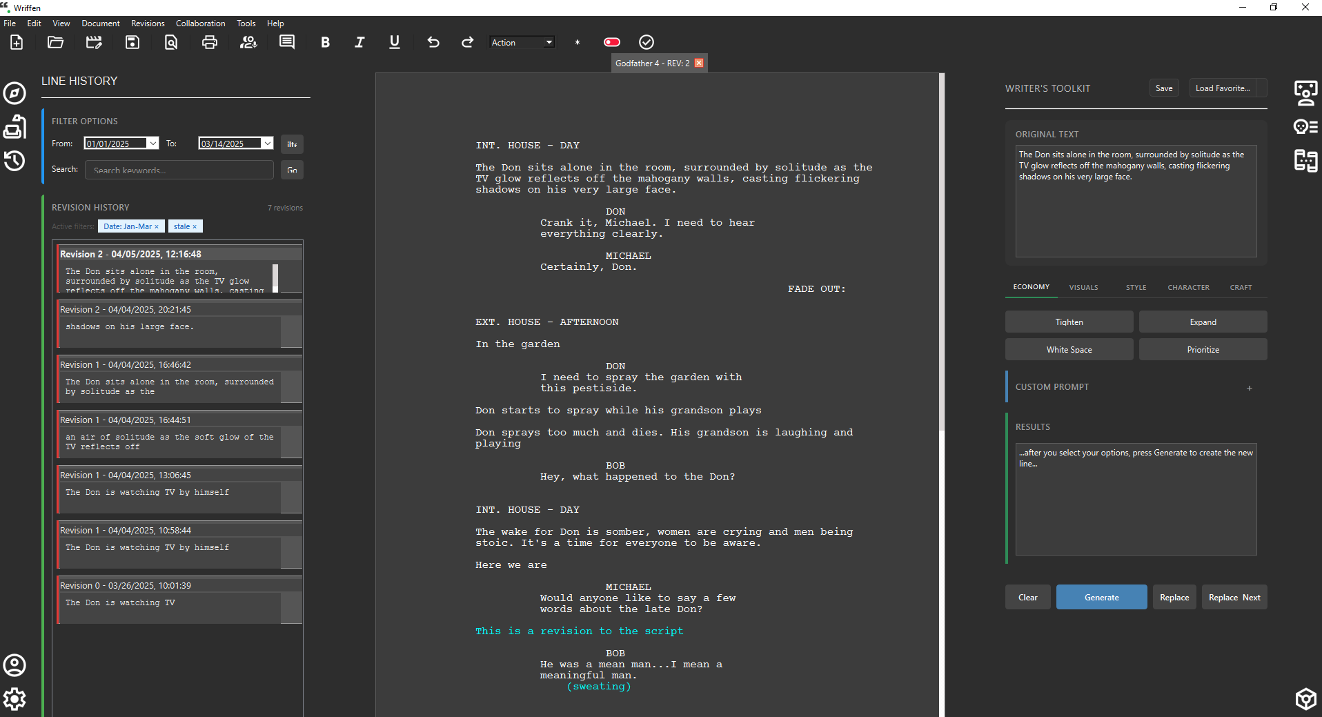 Screenshot of Wriffen editor interface showing clean formatting